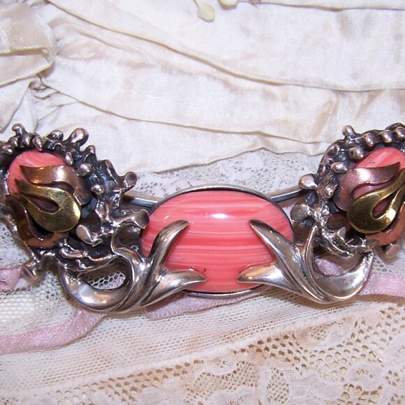 Made in Mexico Mexican 950 Silver and Pink Rhodochrosite Necklace/Clip Earrings - Picture 4 of 13